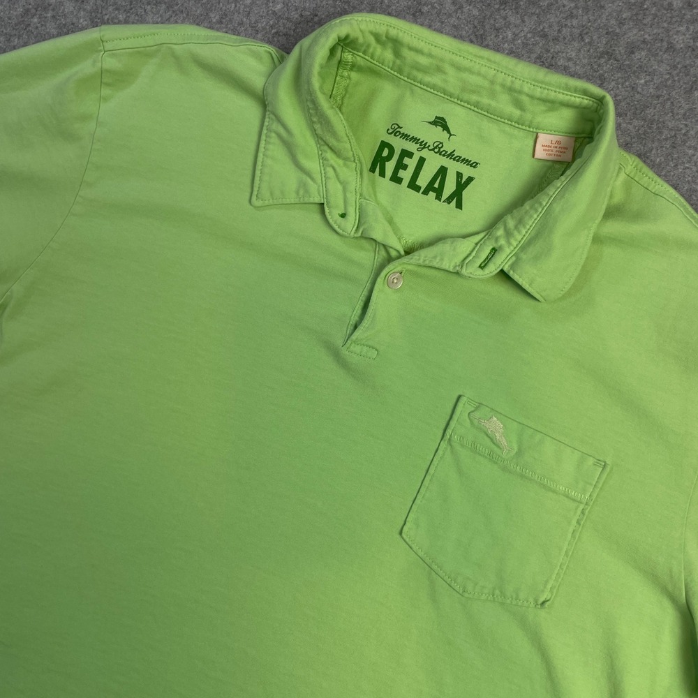 Tommy Bahama Relax Mens Polo Shirt L Lime Green Pima Cotton Short Sleeve Resort